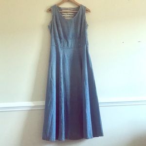 VINTAGE R&R LIGHT WASH DENIM JEAN CUTOUT BACK MAXI DRESS